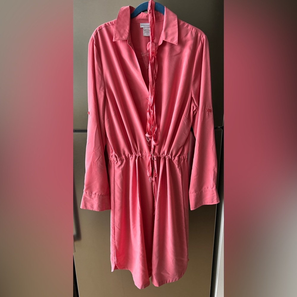 Soft Surroundings Pink Long Sleeve Drawstring Shirt Dress